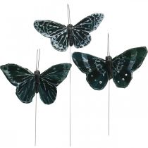 Fjäderfjärilar svartvita, fjärilar på tråd, konstgjorda nattfjärilar 5,5×9cm 12st