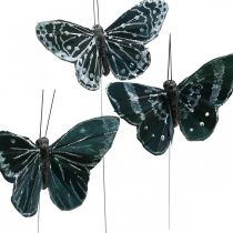 Fjäderfjärilar svartvita, fjärilar på tråd, konstgjorda nattfjärilar 5,5×9cm 12st