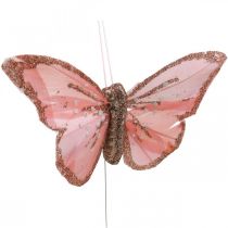 Fjärilar med glimmer, bröllopsdekoration, dekorativa pluggar, fjäderfjäril gul, beige, rosa, vit 9,5×12,5cm 12st