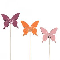 Artikel Butterfly träblomplugg färgad 9cm/29cm 12st