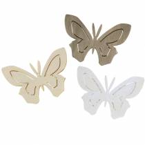 Artikel Butterfly Wood White, Creme, Brown Assorted 4cm 72st Borddekorationsfjäder