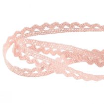 Artikel Dekorationsband med virkad spets dekorationsband rosa B9mm L20m