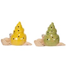 Artikel Dekorativ snigel i keramik med LED-belysning. Rolig borddekoration för hemmet och balkongen. 12 cm, 2 stycken.
