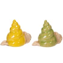 Artikel Dekorativ snigel i keramik med LED-belysning. Rolig borddekoration för hemmet och balkongen. 12 cm, 2 stycken.