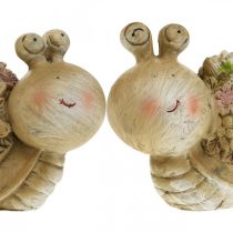 Snigel med blommor sommardekoration trädgårdssniglar brun/rosa/grön 9,5 cm set om 2