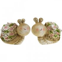 Snigel med blommor sommardekoration trädgårdssniglar brun/rosa/grön 9,5 cm set om 2