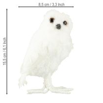 Artikel Snöuggla dekorativ uggla vit med päls och fjädrar 15,5 cm 2 st