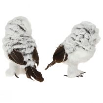 Artikel Dekorativ snöuggla, ugglepar, vit och brun, 12 cm hög, 2 stycken