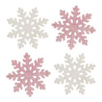 Snowflake 4cm rosa/vit med glitter 72st