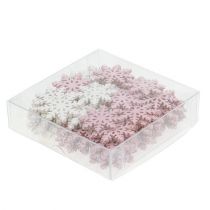 Artikel Snowflake 4cm rosa/vit med glitter 72 st