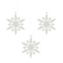 Snöflinga att hänga 7cm vit med glitter 36st