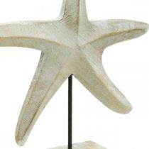 Trä sjöstjärna, maritim dekorativ skulptur, havsdekoration natur, vit H28cm