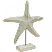 Trä sjöstjärna, maritim dekorativ skulptur, havsdekoration natur, vit H28cm