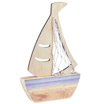 Artikel Segelbåtsdekorationsstativ trä natur ljusblå 25,5×16,5cm 3 st