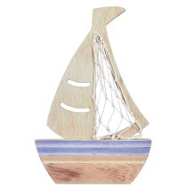 Artikel Segelbåtsdekorationsstativ trä natur ljusblå 25,5×16,5cm 3 st