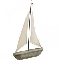 Segelbåt, båt av trä, maritim dekoration shabby chic naturliga färger, vit H37cm L24cm