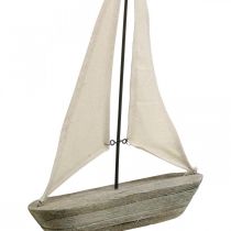 Segelbåt, båt av trä, maritim dekoration shabby chic naturliga färger, vit H37cm L24cm