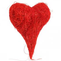 Röda sisalhjärtan, dekoration för bröllop, naturliga sisalfibrer, Alla hjärtans dag H7,5–9cm 16st