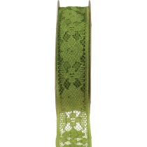 Spetsband grönt 25mm blommönster dekorativt band spets 15m