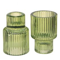 Artikel Stickljusstake glas värmeljushållare grön H8cm 4 st