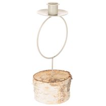 Artikel Ljusstake med björkträfot och metallring, 20 cm