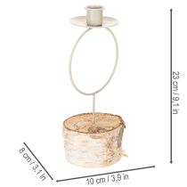 Artikel Ljusstake med björkträfot och metallring, 20 cm