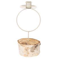 Artikel Ljusstake med björkträfot och metallring, 20 cm