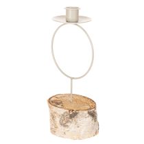 Artikel Ljusstake med björkträfot och metallring, 20 cm