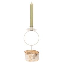 Artikel Ljusstake med björkträfot och metallring, 20 cm