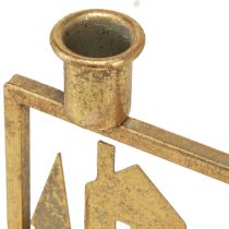 Artikel Stickljusstake Julhus antik guldlook 10×6×14cm 2st