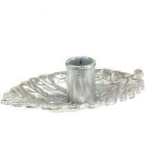 Ljusstake tallrik blad silver 16,5x10,5x5cm