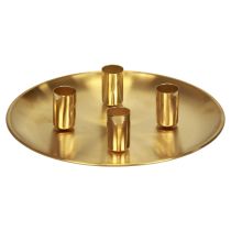 Ljusstake guld Ø2,5cm ljusplatta metall Ø23cm