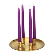 Ljusstake guld Ø2,5cm ljusplatta metall Ø23cm