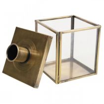 Ljusstake metallkonst glas vintage kub mässing 7,5cm