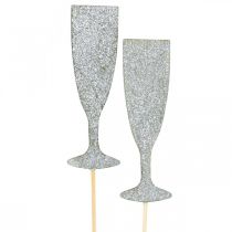 Artikel Nyårsdekoration champagneglas silver blomplugg 9cm 18st