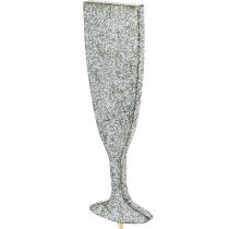 Nyårsdekoration champagneglas silver blomplugg 9cm 18st
