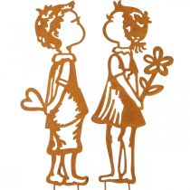 Nostalgiska pluggar, pojke och flicka, trädgårdsdekoration, blomplugg patina L46,5 cm set om 2