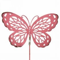 Trädgårdsstake fjäril metall rosa H30cm 6st