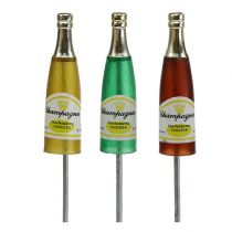 Artikel Plugg champagneflaskor brun, grön, gul 7,5cm L28,5cm 12st