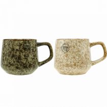 Mugg av stengods med handtag brun, beige 9,5cm 2st