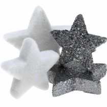 Strödekoration Julstjärnor grå/svart Ø4/5cm 40p