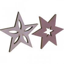 Artikel Deco wood stars lila julstjärnor självhäftande 4cm mix 36st