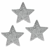 Artikel Scatter dekorationsstjärnor med glitter Ø6,5cm silver 36 st