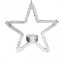 Dekorativ stjärna för att hänga värmeljushållare metall silver 20cm
