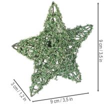 Artikel Dekorativt set med gröna trådstjärnor, två storlekar, 10 cm, 12 delar