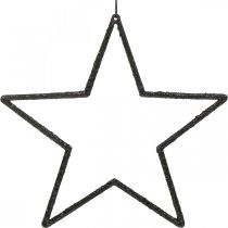 Juldekoration stjärnhänge svart glitter 17,5cm 9st