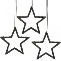 Juldekoration stjärnhänge svart glitter 7,5cm 40p