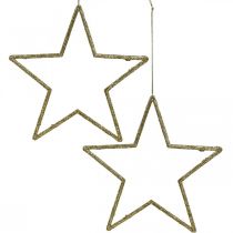 Juldekoration stjärnhänge gyllene glitter 12cm 12st