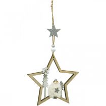 Juldekoration stjärna deco hängare i trä Ø13,5cm 4st