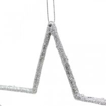 Juldekoration stjärnhäng silver glitter 17,5cm 9st